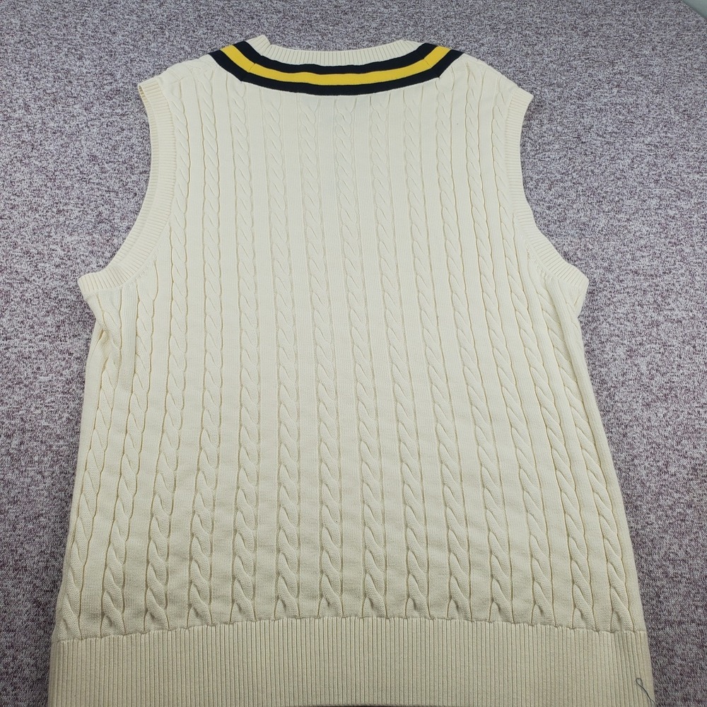 Cremieux Sweater Vest Men Sz XXL Ivory Navy Cable Knit V-Neck Golf Tennis Club - Picture 5 of 8